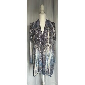 Origami Womens Lace Cardigan Purple Blue Paisley Floral Open Front Duster S/M